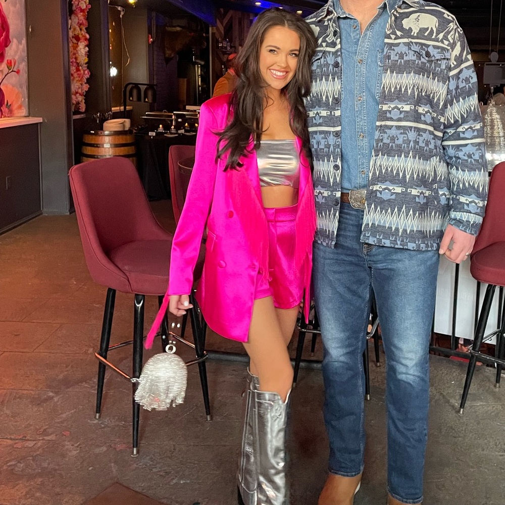 Nasty Gal Hot Pink Fringe Satin Set